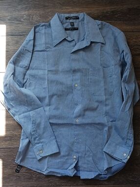 Geoffrey Beene Fitted Light Blue Checkered Button-Down Shirt Size 17 34/35